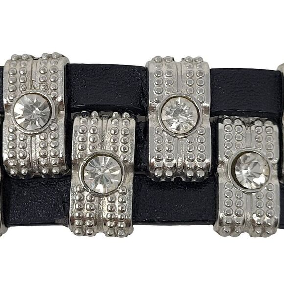 Steampunk‎ Wide Black Leather Bracelet Checker Studded Rhinestone Streetwear - Picture 4 of 8